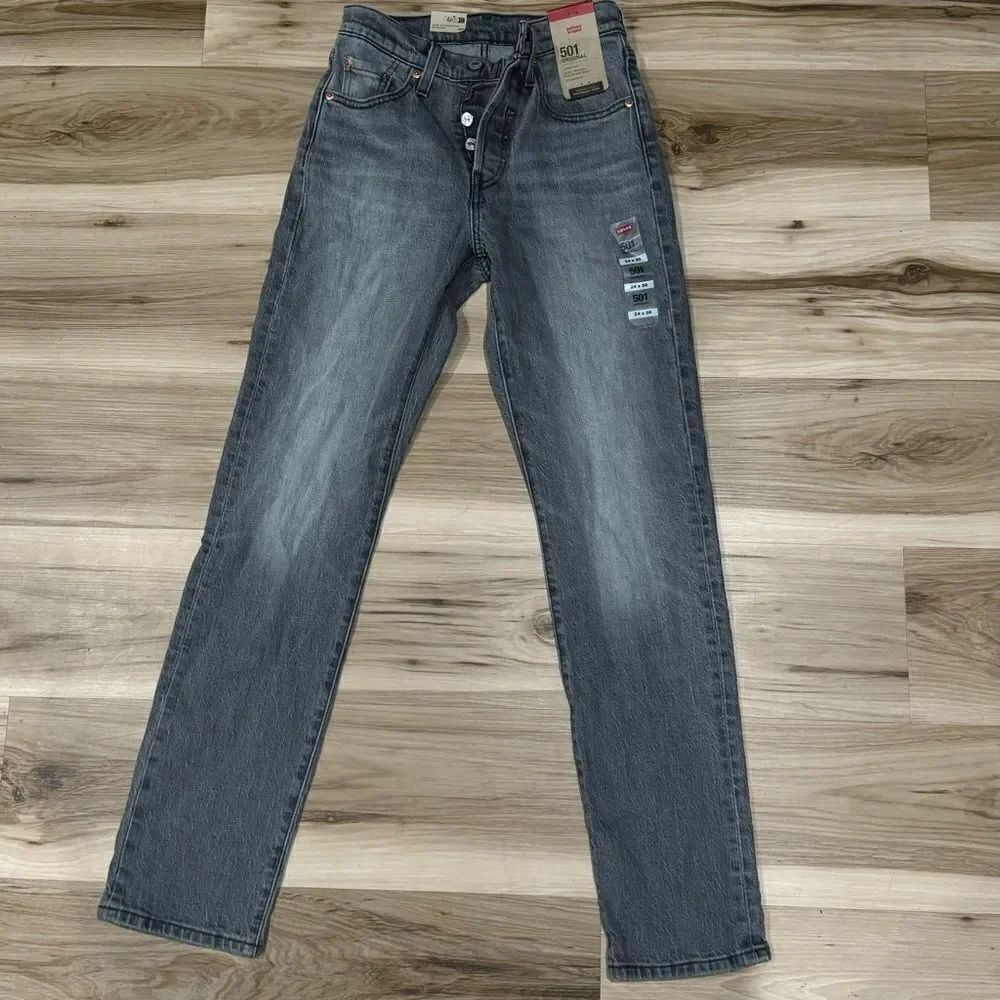 NEW Levi’s 501 Grey Straight High Rise Jeans Women’s 24X30